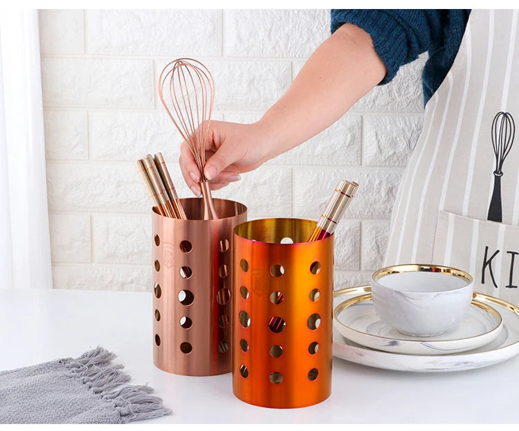Stainless Steel Kitchen Utensil Holder – Drain Tube for Chopsticks, Spoons & Forks