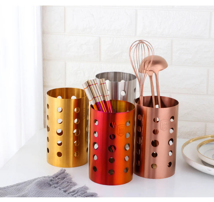 Stainless Steel Kitchen Utensil Holder – Drain Tube for Chopsticks, Spoons & Forks