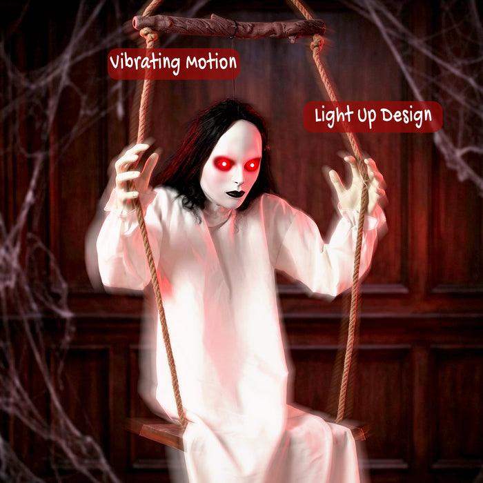 HOMCOM 170cm Animated Hanging Swing Ghost Halloween Decoration, Sound Touch Activated Ghost Halloween Animatronic