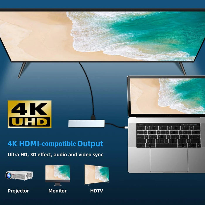 USB‑C 8‑in‑1 Hub — HDMI 4K@30Hz, 100W PD, RJ45 100Mbps, Dual SD/TF, USB 3.0