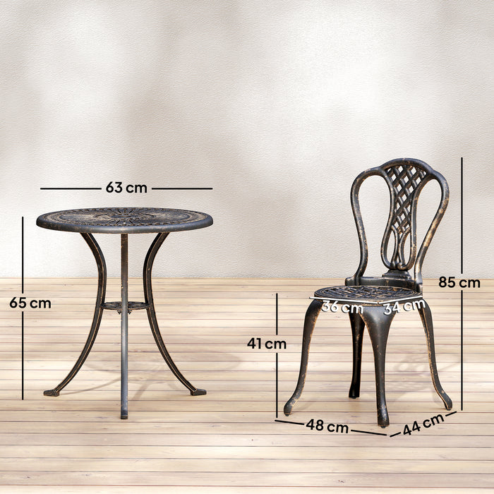Outsunny Outdoor Bistro Set for 2 Cast Aluminium Patio Furniture with Round Table Umbrella Hole Brown