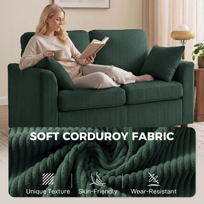 HOMCOM 2 Seater Sofa, Corduroy Small Couch with Spring Cushion, Wide and Deep Seat, Dark Green