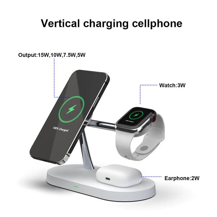 Magnetic Wireless Charger Stand 3 in 1 - Fast Charging for iPhone 12 13 14 15, Apple Watch 9 8 7 6 5, Airpods 2 3 Pro - Ideal for Apple Users
