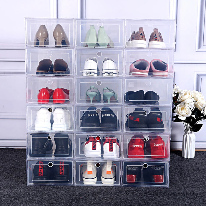 Transparent 6-Pack Shoe Storage Boxes — Thickened, Foldable, Dustproof & Stackable