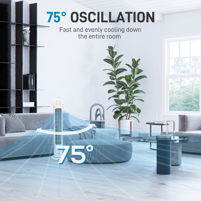 31" Oscillating Tower Fan with Remote - Adjustable 3-Speed, 3-Mode, 4-Hour Timer, Quiet Operation - Ideal for Home Office & Bedroom Comfort