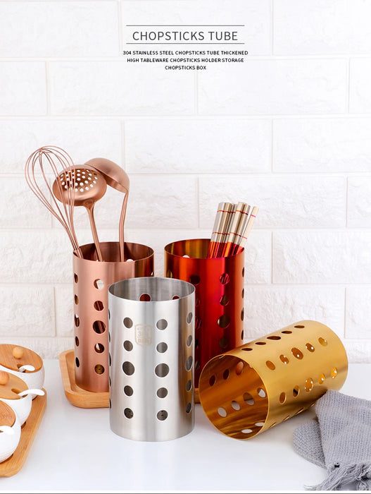 Stainless Steel Kitchen Utensil Holder – Drain Tube for Chopsticks, Spoons & Forks