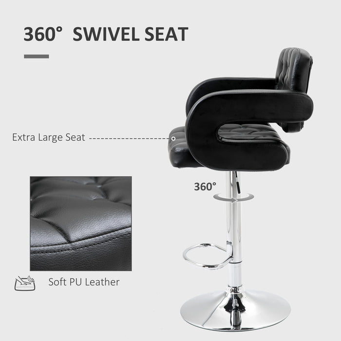 Set of 2 PU Leather Upholstered Swivel Bar Stool, Height Adjustable Barstool with Back, Armrest, Footrest for Kitchen