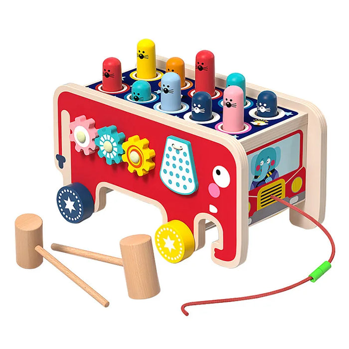 BabyToys Bebe - Toddler Kids Wooden Montessori Activity Toys with Elephant Beating Whack-A-Mole Hammer Pounding Game - Fun Educational Entertainment for Children
