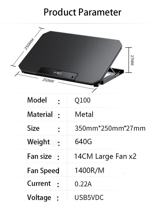 Gaming Laptop Cooler for 12–16 inch Notebooks | Dual Fans & Adjustable Wind Speed