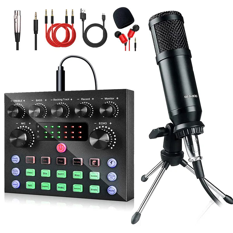 BM800 - Condenser Microphone Kit with Audio Mixer, Voice Changer for Live Podcast, Streaming - Ideal for Karaoke and Podcasting Equipment Bundle