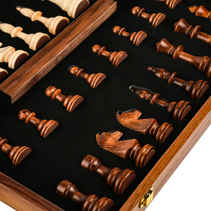 Wooden Folding Chess Set — 39×39cm Traditional Handcrafted Pieces
