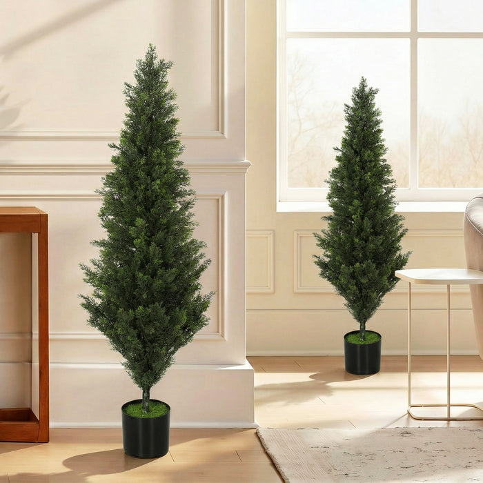 HOMCOM Set of 2 Decorative Artificial Plants Cypress in Weighted Pot, Fake Plant with 1092 Leaves, 120 cm