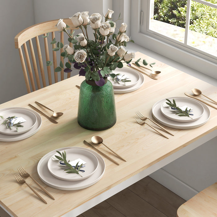 HOMCOM Dining Table and Bench Set, Farmhouse Kitchen Table and Bench with Wooden Frame for Living Room, Dining Room, Natural and White