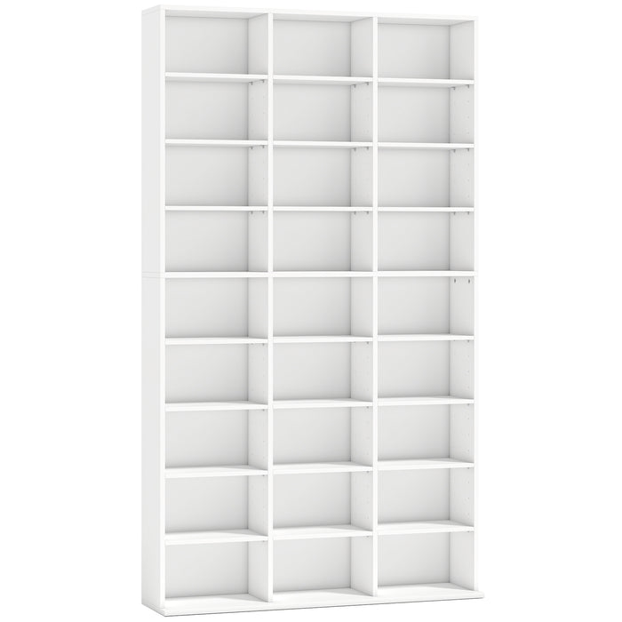 HOMCOM 835 CD/500 DVD Storage Unit, Blu-ray Media Storage Shelf with 27 Compartments and 21 Adjustable Shelves, White