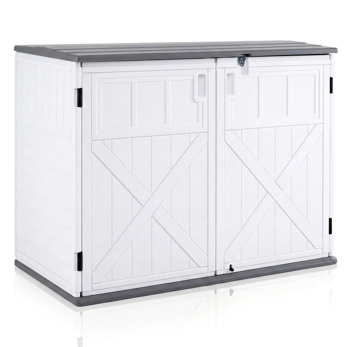 HDPE Horizontal Storage Shed with 3-Level Adjustable Shelf Lockable Lid and Doors-White