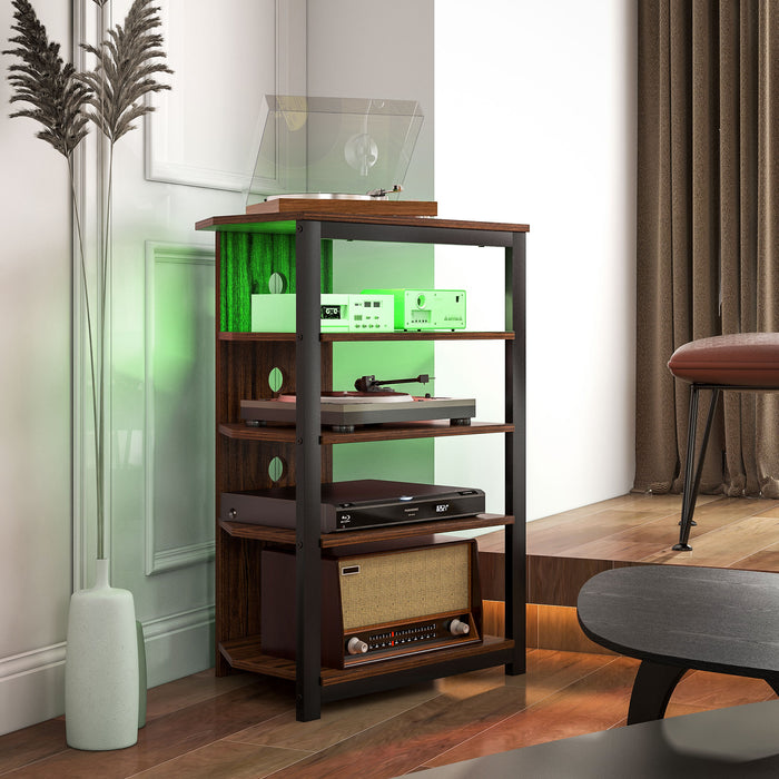 HOMCOM 4-Tier Corner TV Stand with Storage, LED Lights, Cable Management, Small TV Unit Entertainment Centre for TVs up to 29", for Living Room, Bedroom