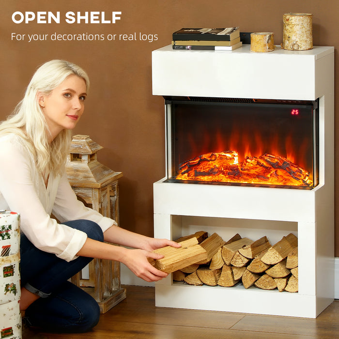 HOMCOM 19" Electric Fireplace with Surround, 3D Flame Effect, 6 Colours & 3 Brightness Levels, 1000W/2000W White Electric Fire and Mantel Reach up to 30㎡ Space with Remote & Timer, 3 Sided View
