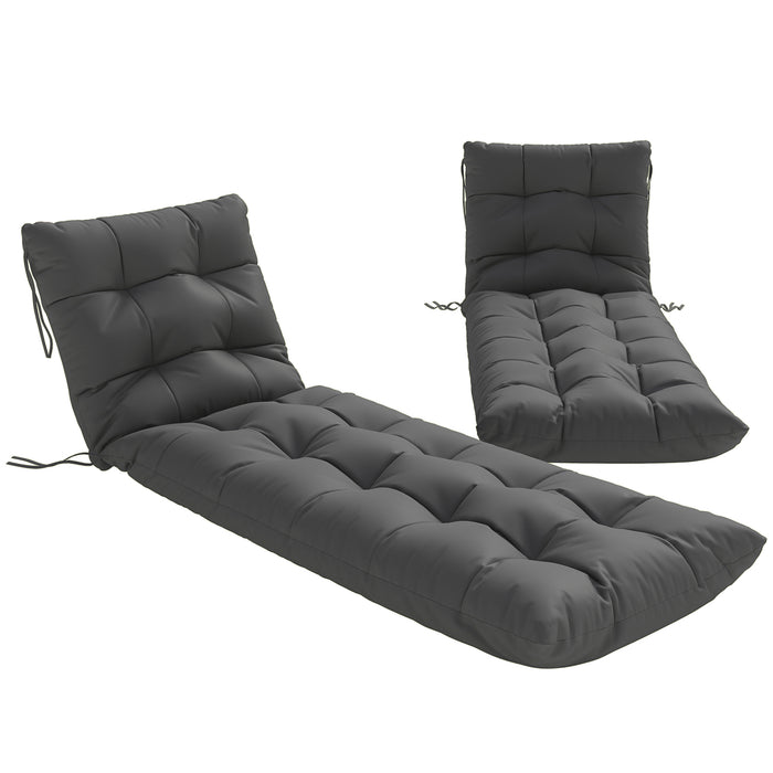 Outsunny Sun Lounger Cushions Only, Garden Lounge Chair Cushions Set of 2, Sunbed Replacement Pads with 4 Ties, Dark Grey
