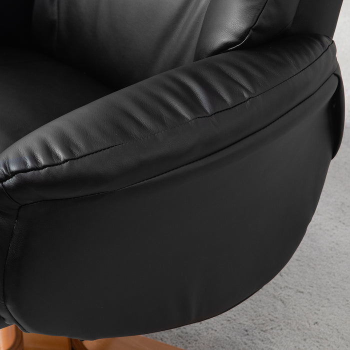 HOMCOM Rocking Recliner Chair with Footstool, PU Leather Recliner Armchair with Wood Base, Upholstered Reclining Chair for Living Room Bedroom, Black