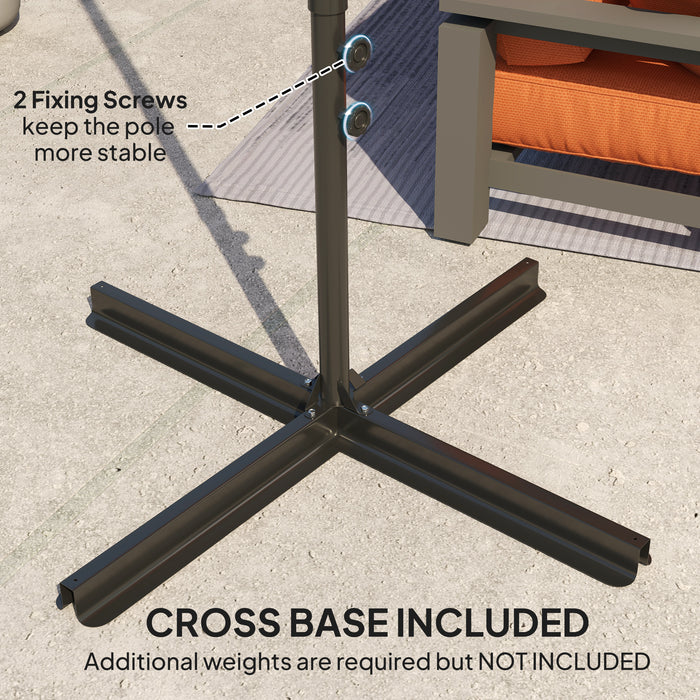 Outsunny 2.5M Garden Cantilever Parasol, Offset Roma Patio Umbrella Hanging Sun Shade Canopy Shelter with 360° Rotation and Cross Base, Orange