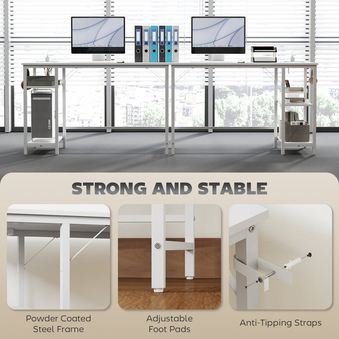 HOMCOM 120 x 60 cm Computer Desk with Power Outlets and Reversible Shelves - White