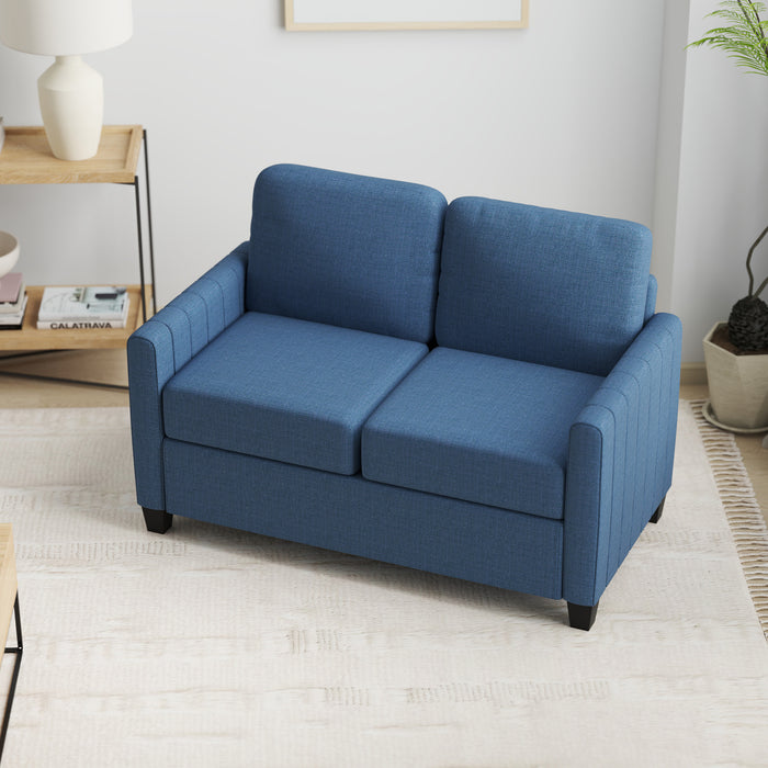 HOMCOM 2 Seater Sofa, Channel Tufted Modern Fabric Couch, Comfy Upholstered Loveseat with Spring Cushion, Back Pillow, for Living Room, Bedroom, Office, Blue