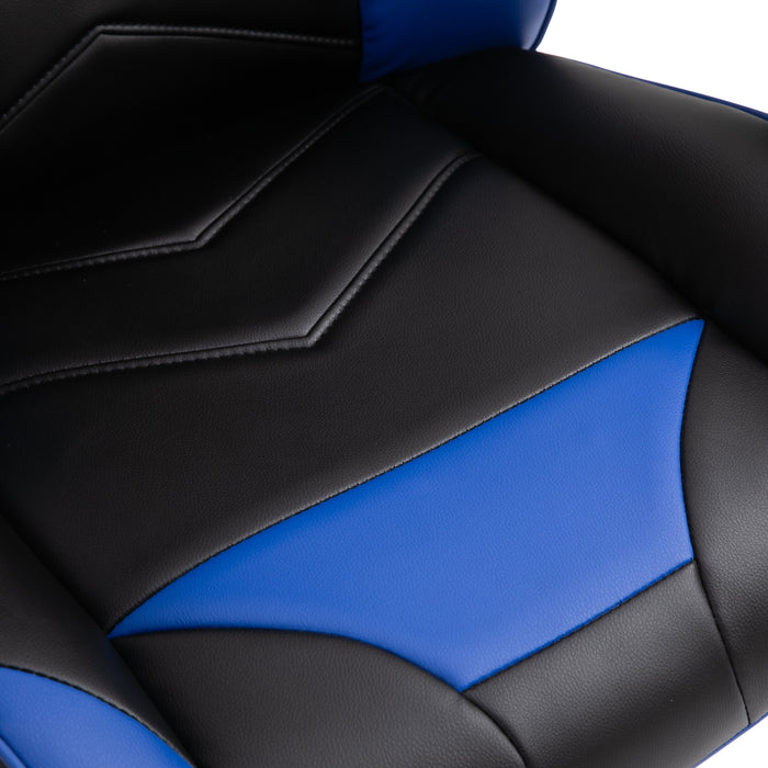 Ergonomic PU Leather Gaming Chair with Blue Accents - Adjustable Swivel Armchair, 5-Wheel Base, Height Control - Ideal for Gamers and Home Office Comfort