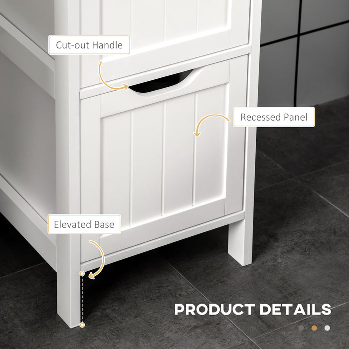 HOMCOM Narrow Floor Cabinet, Bathroom Cabinet with 3 Drawers and 2 Open Shelves, 30W x 30D x 141.6Hcm, White