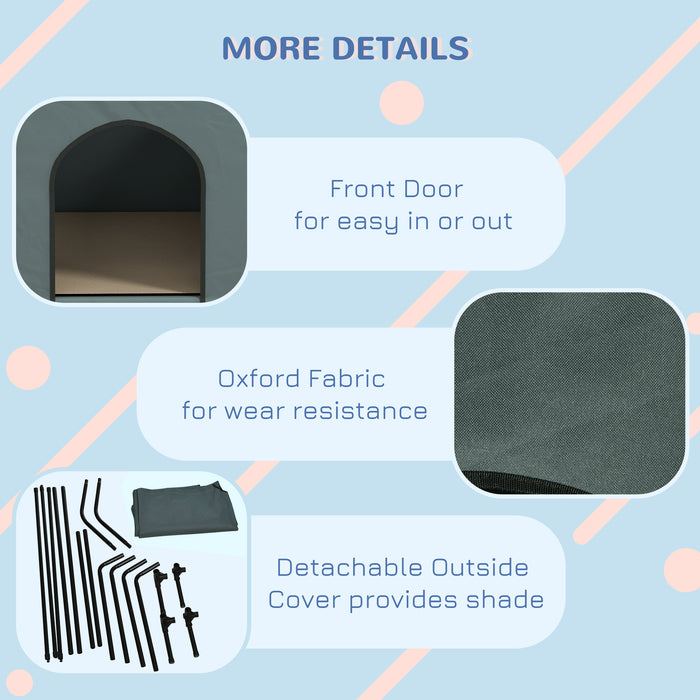 PawHut Dog House Outdoor Elevated Dog Bed with Removable Cover, Mesh Windows, Storage Bag, for S and M-Sized Dogs, Grey