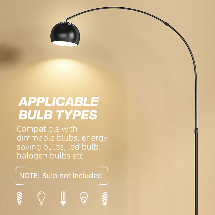 HOMCOM Arc Floor Lamp for Living Room, Modern Adjustable Standing Lamp with Faux Black Marble Base Black