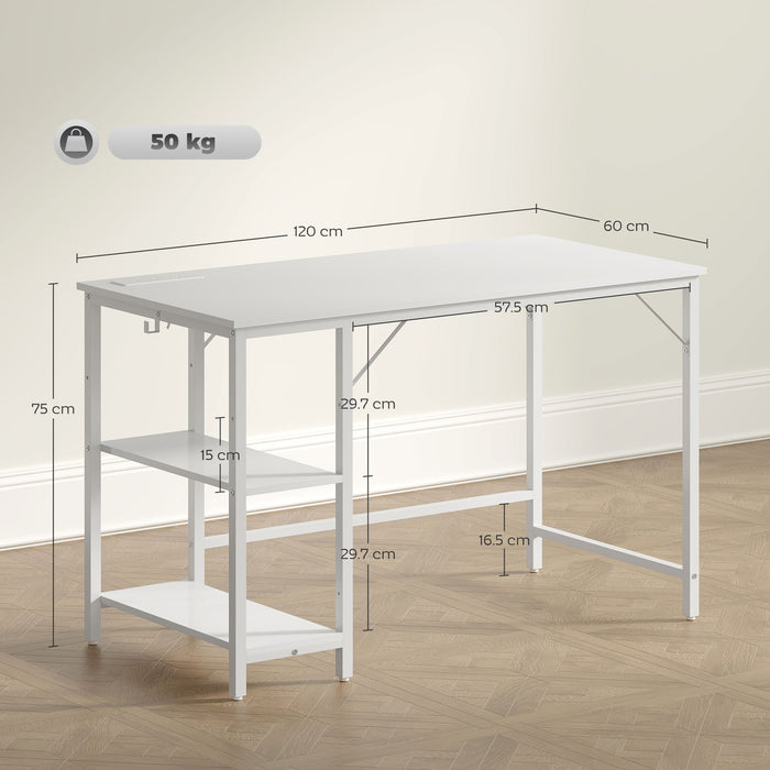HOMCOM 120 x 60 cm Computer Desk with Power Outlets and Reversible Shelves - White