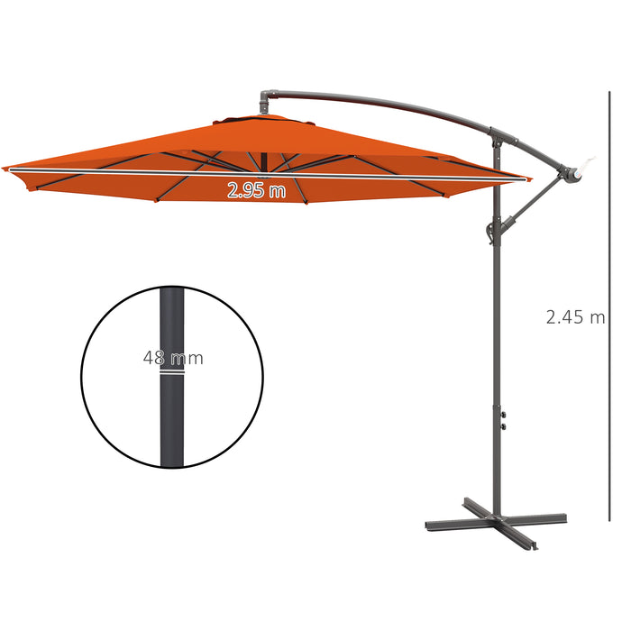 Outsunny 2.45m Overhanging Cantilever Parasol, with Cross Base - Orange