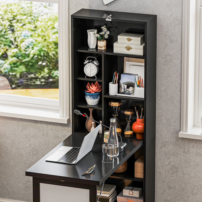 HOMCOM Three-Part Work Desk, with Storage and Chalkboard - Black