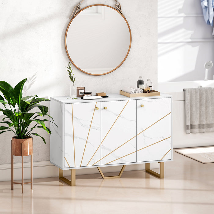 HOMCOM Sideboard Storage Cabinet, Modern Storage Cupboard with Adjustable Shelves and Metal Legs for Living Room, Kitchen, Dining Room, Entryway, White Marble Tone