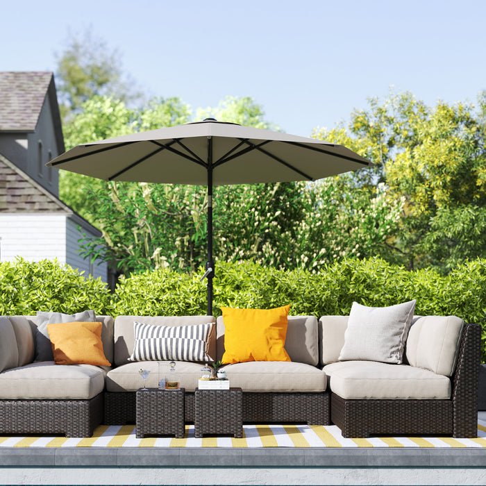 Outsunny 2.7M Garden Parasol Umbrella with Tilt and Crank, Outdoor Sun Parasol Sunshade Shelter with Aluminium Frame, Light Grey