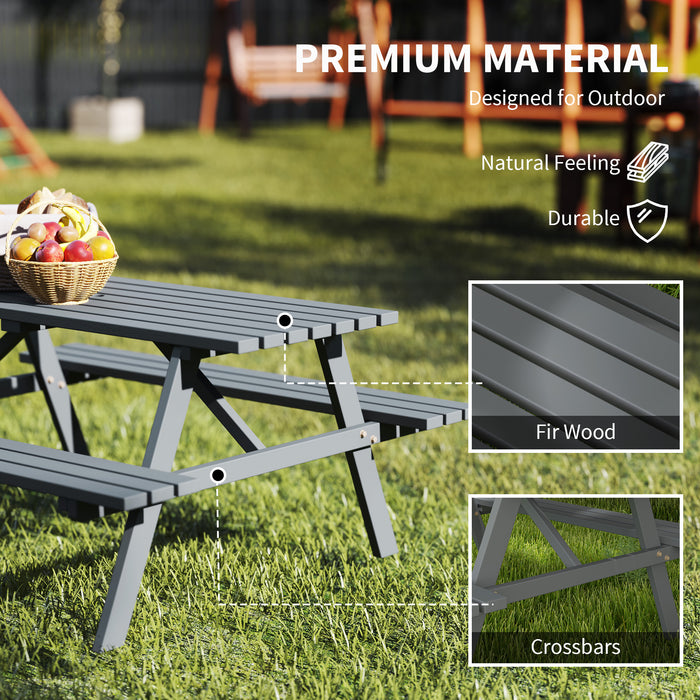 Outsunny 4 Seater Wooden Picnic Table Bench for Outdoor Garden or Patio with Parasol Cutout 150 cm Grey