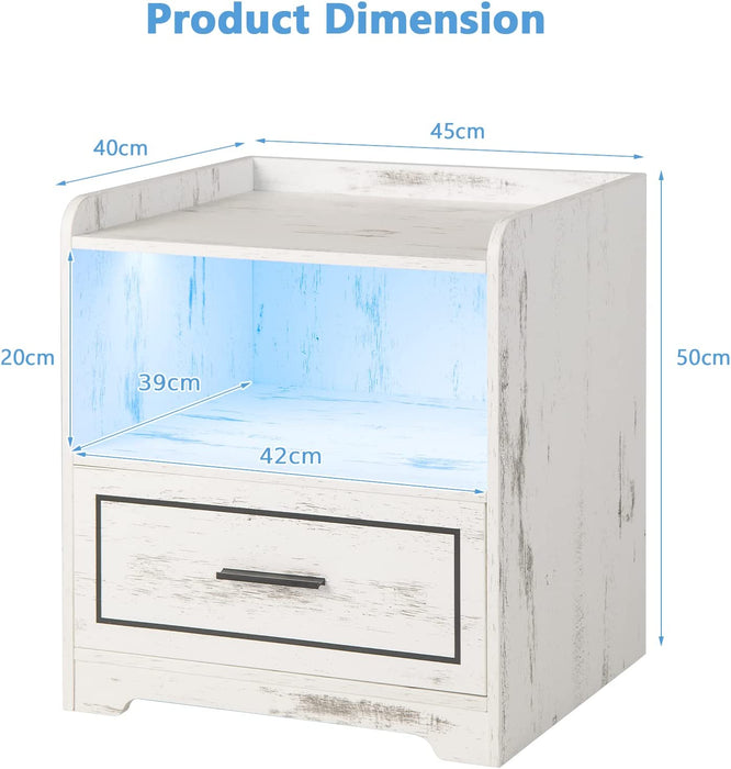 Smart LED Nightstand Sofa Side Table with USB Charging Station-White