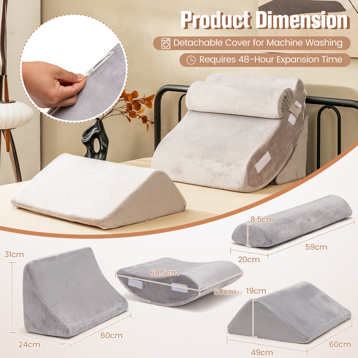 4 Pieces Memory Foam Bed Wedge Pillow Set with Machine Washable Cover-