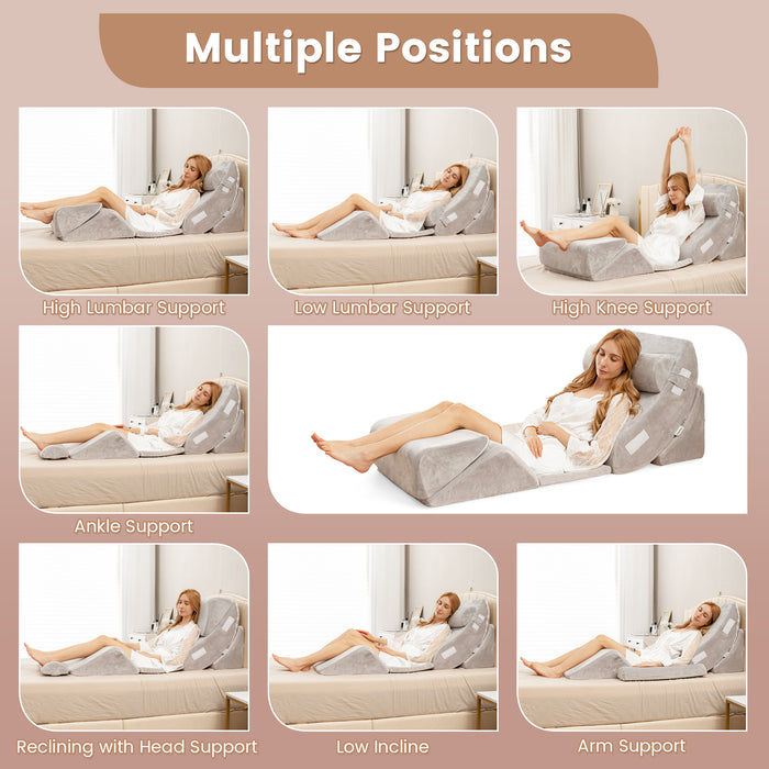 6 Pieces Folding Memory Foam Bed Wedge Pillows Set with Headrest-