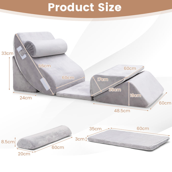 6 Pieces Folding Memory Foam Bed Wedge Pillows Set with Headrest-