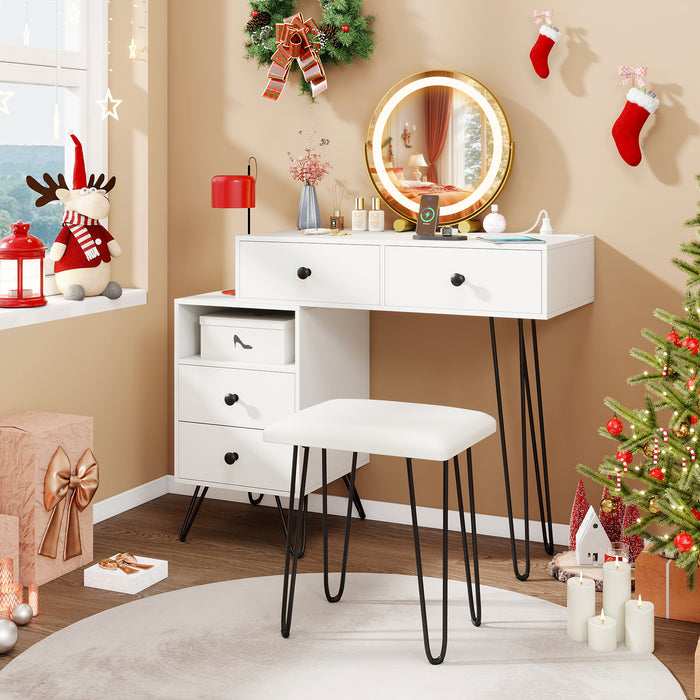Makeup Vanity Desk with Rotatable Mirror and 4 Pull-out Drawers-