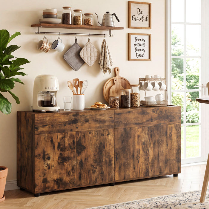 160 cm Buffet Cabinet with Push-to-Open Doors & 2 Drawers for Dining Room-Black