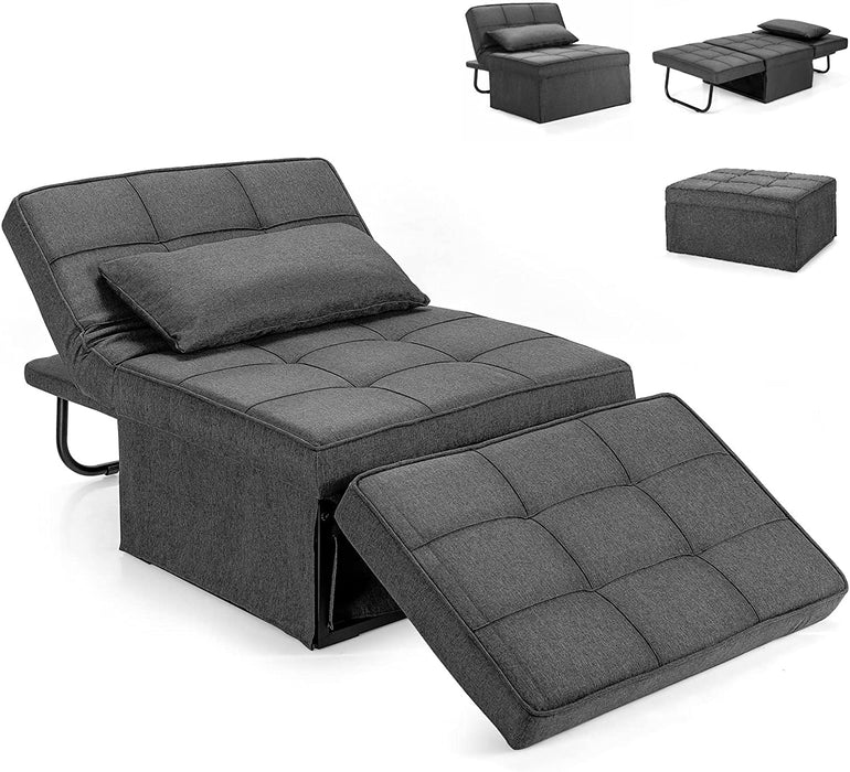 Convertible Sofa Bed 4-in-1 Design - Adjustable Backrest Feature, Comfortable Seating, and Bed in Grey - Ideal for Guests, Small Spaces, and Easy Furniture Transformation
