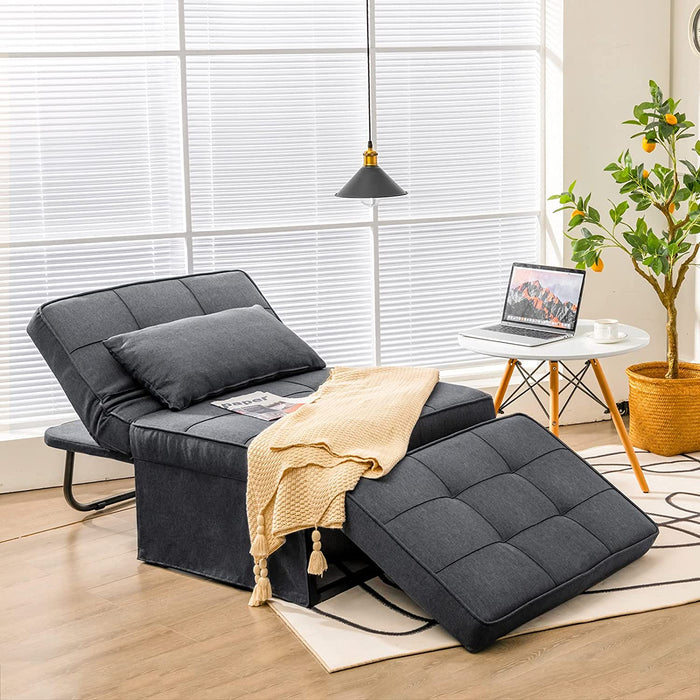 Convertible Sofa Bed 4-in-1 Design - Adjustable Backrest Feature, Comfortable Seating, and Bed in Grey - Ideal for Guests, Small Spaces, and Easy Furniture Transformation