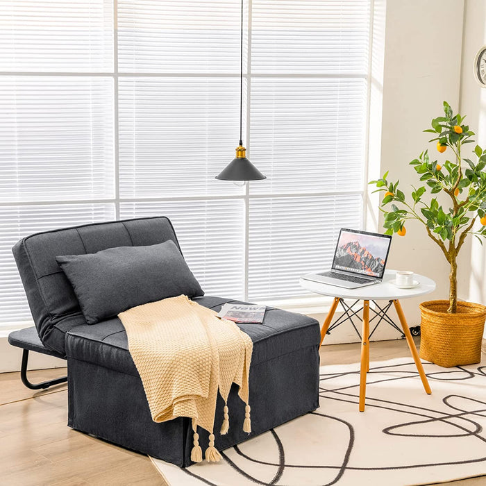 Convertible Sofa Bed 4-in-1 Design - Adjustable Backrest Feature, Comfortable Seating, and Bed in Grey - Ideal for Guests, Small Spaces, and Easy Furniture Transformation