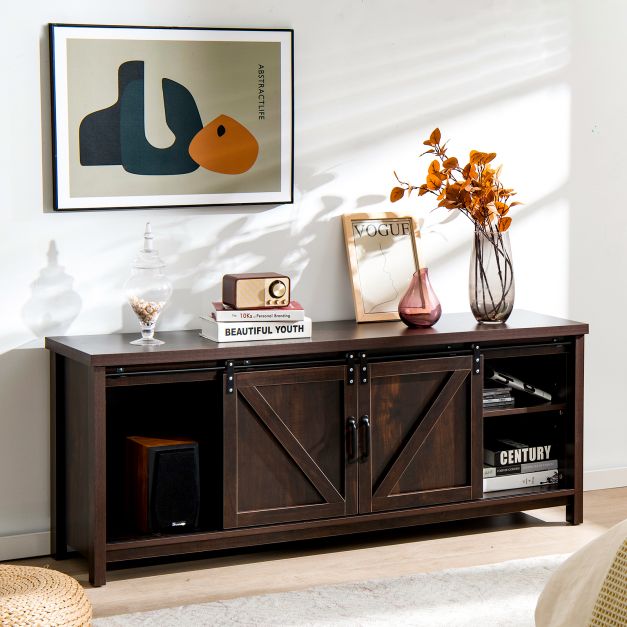 Farmhouse Inspired TV Stand - Rustic Barn Door Design, Fits upto 65 Inch Televisions - Perfect Addition for a Chic Living Room Decor