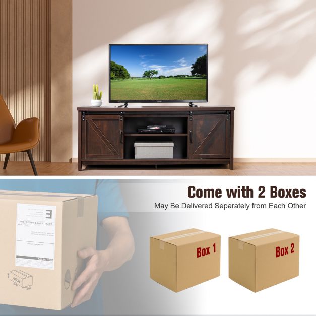 Farmhouse Inspired TV Stand - Rustic Barn Door Design, Fits upto 65 Inch Televisions - Perfect Addition for a Chic Living Room Decor