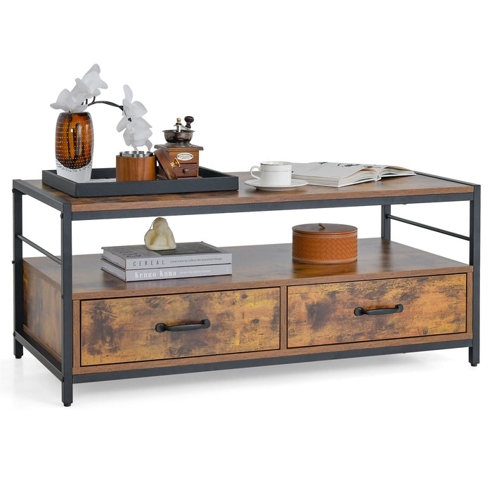 Coffee Table with Storage Drawers and Shelf-