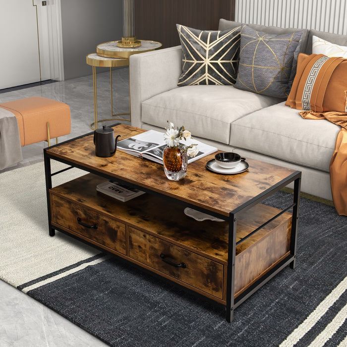Coffee Table with Storage Drawers and Shelf-