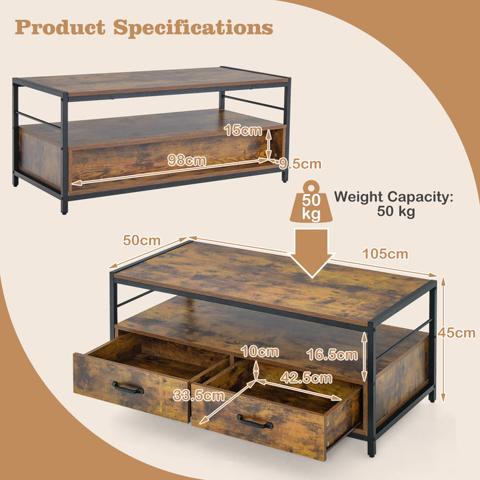 Coffee Table with Storage Drawers and Shelf-